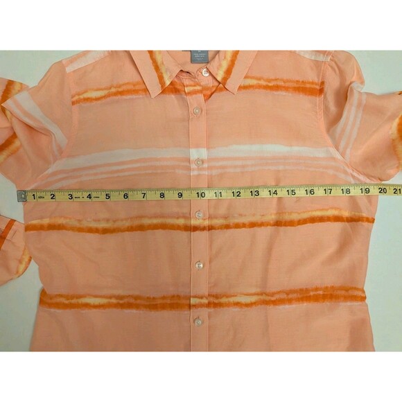 JCP Wmn Sz M Orange Silk Blend Button Up Preppy Coastal Ethereal Grandma - Picture 2 of 9